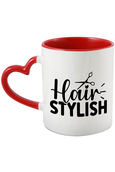 StoryGift Romania Mug with a pair of scissors for stylists with the message in English "Hair stylish" with Handle, With ,STG.