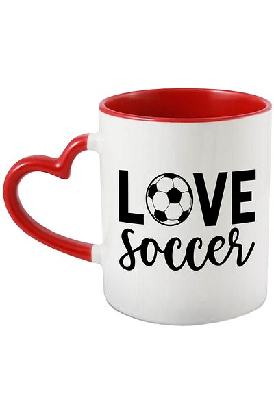 StoryGift Romania Mug with a soccer ball for sports lovers with the text in English "Love, With, STG.