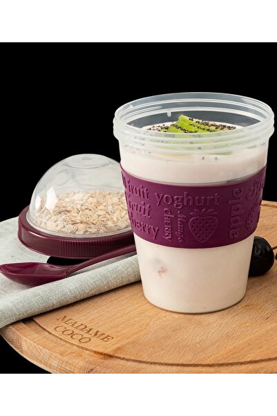 Madame Coco علبة وجبات خفيفة من بانسي مع ملعقة بلون البرقوق 600 مل حاوية تخزين وعرض أنيقة مع ملعقة