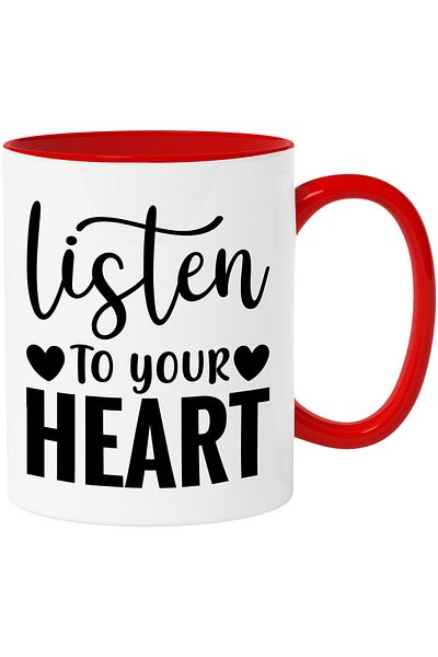 StoryGift Romania Mug with hearts and the text "Listen to your heart" - listen to your heart with Handle R, Cu,STG.