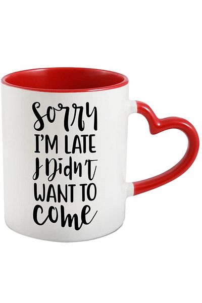 StoryGift Romania Mug for those who didn't want to come to work - late with Red Heart Handle, With,STG.