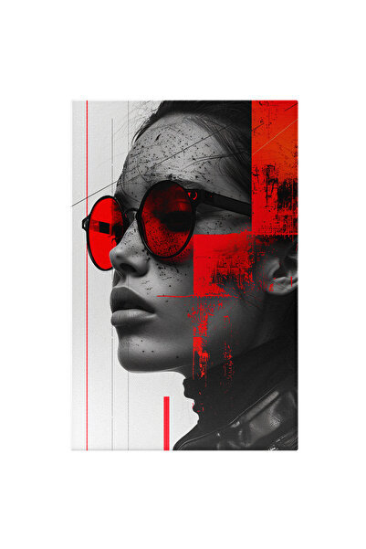 StoryGift Romania Tablou Canvas Dama In Portret Alb-negru Cu Pata Rosie De Cu...