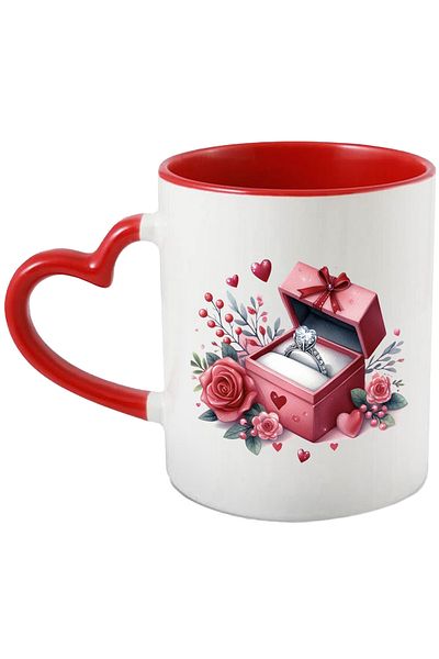 StoryGift Romania Mug with a diamond ring, illustration, rose, popcorn, Valentine's Day, p, With,STG.