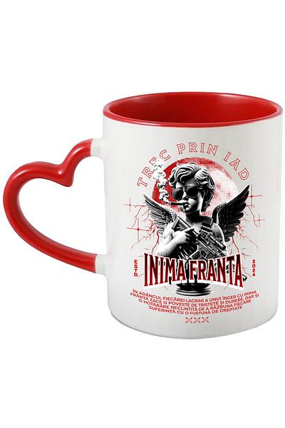 StoryGift Romania Angel Mug with Heart France - I'm Going Through Hell, 330ml, Ceramic with Red Heart Handle, With,STG.