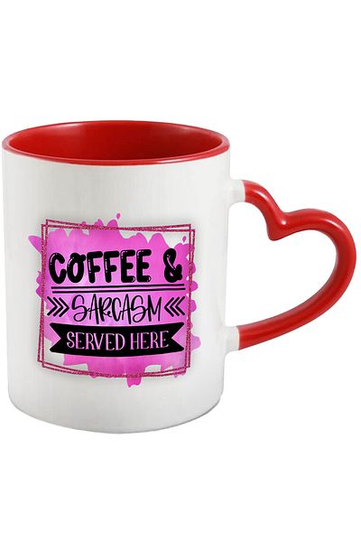 StoryGift Romania Mug with the message "Coffee & Sarcasm served here", illustration, liquid, fluid, coffee, With,STG.