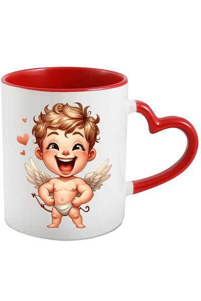 StoryGift Romania Mug with a laughing baby Cupid | illustration | wings | hearts | Valentine's , With ,STG