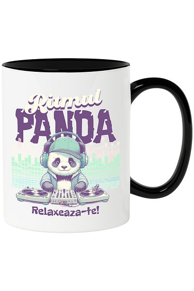 StoryGift Romania Panda Rhythm Mug. relaxation fun party, 330ml, Ceramic with Black Handle, With M,STG.