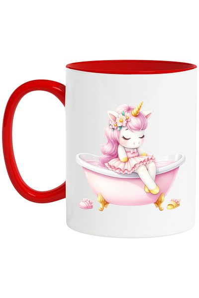 StoryGift Romania Mug with a sleepy unicorn, illustration, ballet dress, bathtub, bath, getting ready, With ,STG