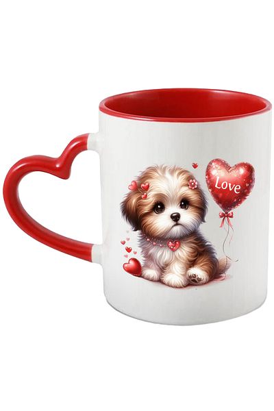 StoryGift Romania Mug with a furry puppy | illustration | shy | balloon | heart | love |, With ,STG.
