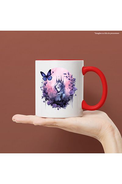 StoryGift Romania Mug with a beautiful woman, illustration, abstract, butterfly, flowers, kingdom, palace, , With ,STG