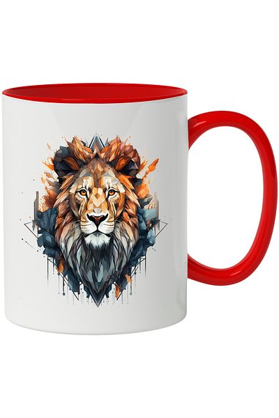 StoryGift Romania Lion Head Mug, Mosaic, Geometric, Abstract Art, Multicolor 330 ml, Ceramics, With ,STG.