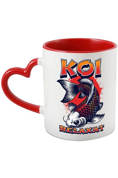 StoryGift Romania Relaxed Koi Fish Mug, Fishing Lovers, 330ml, Ceramic with Heart Handle Ro, Cu, STG.