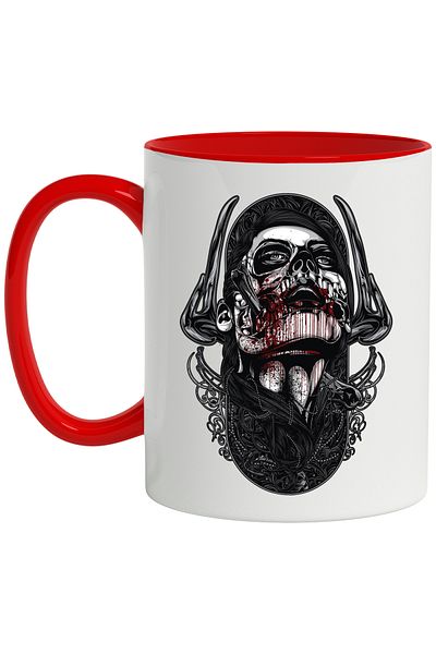 StoryGift Romania Mug With Monster, Woman, Skull, Blood, Beads, Multicolor 330 ml, Ceramic with , With ,STG .
