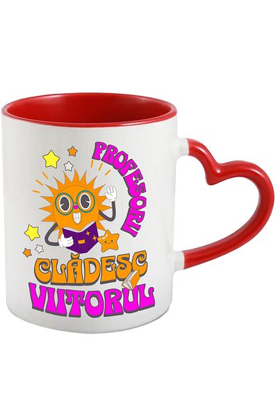 StoryGift Romania Mug teachers build the future education school, 330ml, Ceramic with Heart Handle, With,STG.