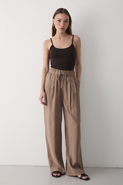 JASTE Kadın Vizon Beli Lastikli Bol Paça Palazzo Pantolon