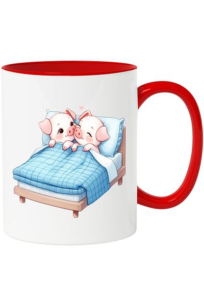 StoryGift Romania Mug with a piglet and a piglet | illustration | bedtime | stay in bed | p, Cu ,STG .