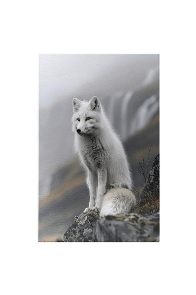 StoryGift Romania Tablou Canvas: Vulpea Polară Cu Ochi Aprigi Urmărește Viața De Pe Marginea Stâncoasă Pictura Di