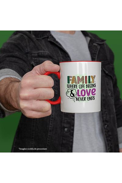 StoryGift Romania Mug with the message "Family - where life begins & love never ends", illustration, fam, With,STG.