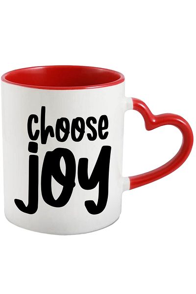 StoryGift Romania Mug with a message that urges you to choose joy every day with a Red Heart Handle, with STG.