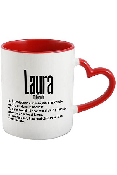 StoryGift Romania Mug With the Name Laura, and Funny Message, Curious, Sociable, Noisy, 330ml, , With ,STG.