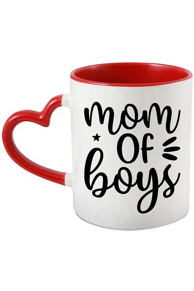 StoryGift Romania Mug for a mother of boys with a message in English with a Red Heart Handle, With Heart Handle, STG.