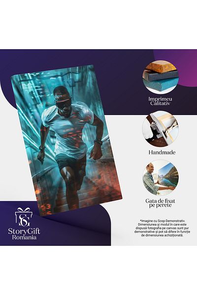 StoryGift Romania Canvas Painting 60 x 40CM Athlete training running on stairs with virtual glasses, STG