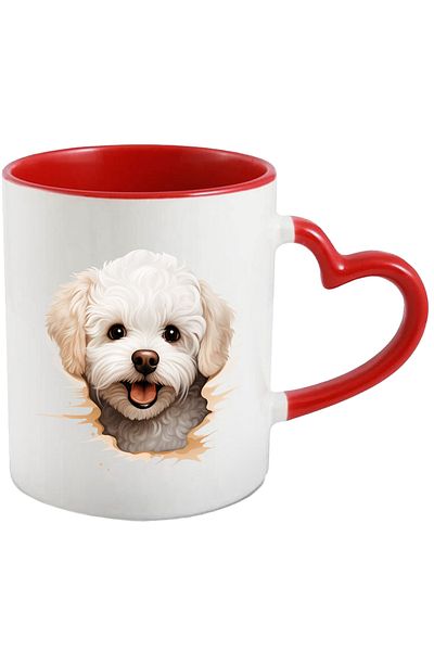 StoryGift Romania Mug with a happy white puppy | illustration | sticking its head out through a hole in the wall, With ,STG