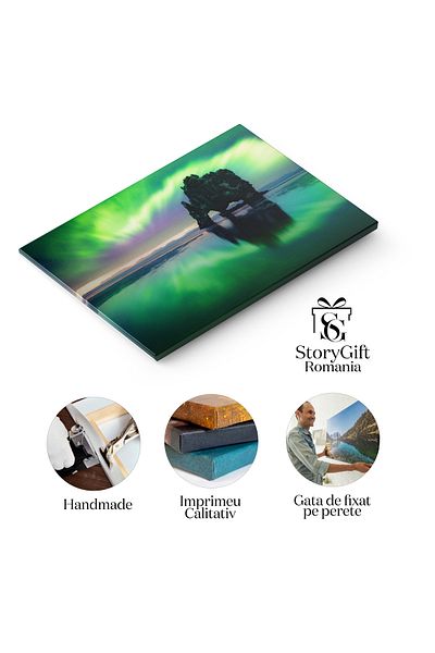 StoryGift Romania Tablou Canvas Luminile Nordului Peste Stiva De Bazalt Hvitserkur, Islanda, Aurora Boreala, Peis