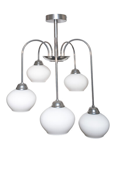 Fer Avize Dora 5 Li Avize Dekoratif Tasarım Modern Kollu Camlı Avize Oturma O...