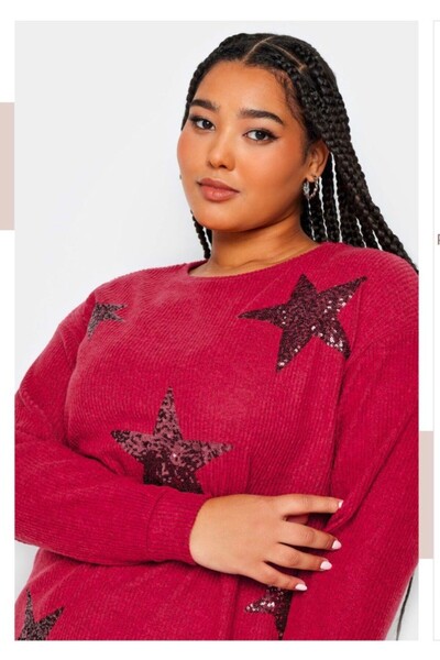 Sevda Kılınç Plus Size Star Detailed Tunic Sweater