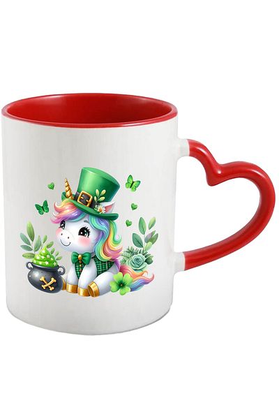 StoryGift Romania Mug with a unicorn wearing a green hat | illustration | butterflies | clover c, Cu,STG.