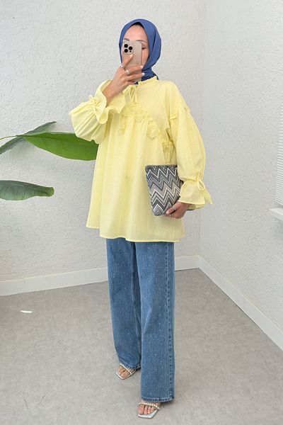 Salih Çelebi Embroidery Detailed Tunic 2311 - Yellow