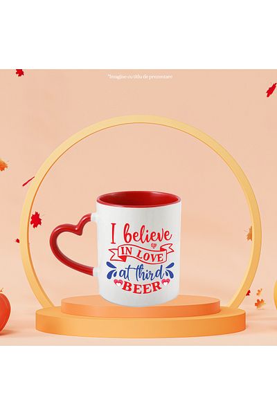StoryGift Romania Mug with hearts and the message "I believe in love on the third beer" - alcoholic beverage c, Cu,STG.