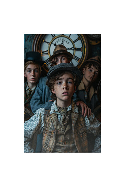 StoryGift Romania Tablou Canvas: Baieti Tineri Cu Pistrui Si Ochii Albastri Imbracati In Camasa Cu Vesta Si Crav