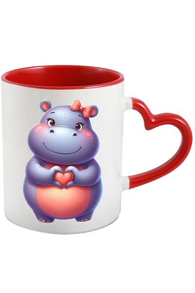 StoryGift Romania Mug with a female hippopotamus making a heart-shaped sign | illustration | fu, Cu,STG.