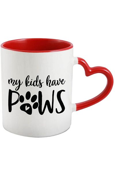 StoryGift Romania Mug for those who have children with paws - pets with Red Heart Handle, With,STG.