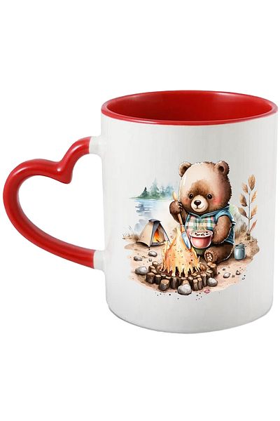 StoryGift Romania Mug with a teddy bear cooking soup | illustration | fire | forest | tent | bucu, With ,STG.