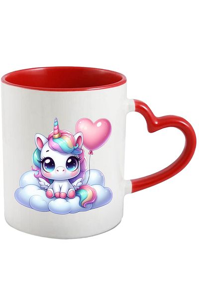 StoryGift Romania Mug with a unicorn sitting on a cloud | illustration | heart-shaped balloon, With ,STG