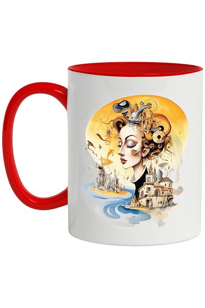 StoryGift Romania Mug With Woman, Castle, Sun, Water, Island, Houses, Beach, Abstract, Multicolor 33, With ,STG.