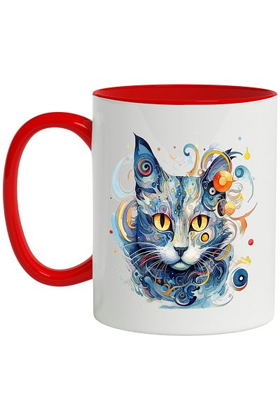 StoryGift Romania Cat Mug, Abstract Art, Geometric, Circles, Swirl, Multicolor 330 ml, C, Cu,STG.