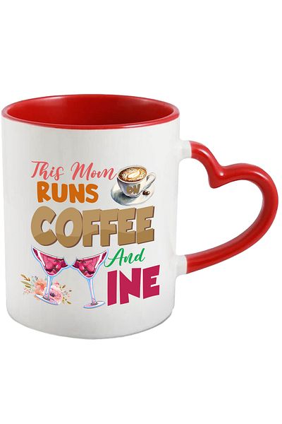 StoryGift Romania Mug with the message "This Mom Runs On Coffee And Wine", illustration, mom, coffee, wine, With,STG.
