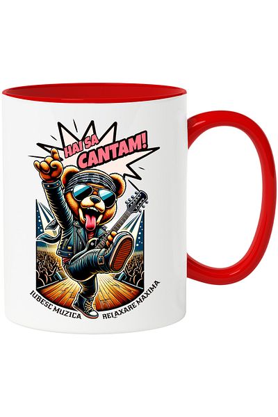 StoryGift Romania Mug bear on stage let's sing I love music, party, 330ml, Ceramic with Mane, With,STG.