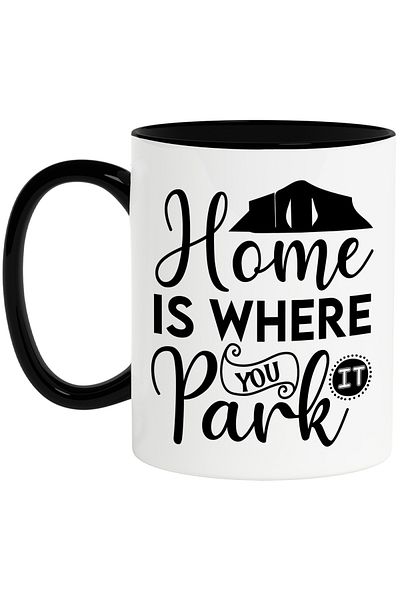 StoryGift Romania Mug for those who travel with a campervan behind them with a message in English with Handle N, Cu, STG.
