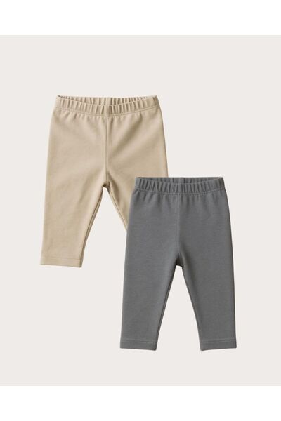 Chicsy Baby Unisex Bebek İkili Düz Renkli Organik Kumaş 2'li Tayt Seti İlkbah...