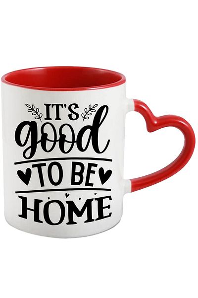 StoryGift Romania Mug with hearts and the message "It's good to be home" - it's good to be home with Man, Cu, STG.