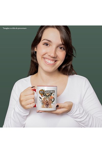 StoryGift Romania Mug With Name Beatrice, Girl Collage, Butterfly, Flowers, Circle, 330ml, Ceramic with Handle, With ,STG.