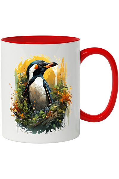 StoryGift Romania Mug With Penguin, Flowers, Leaves, Tropical, Animal, Sunset, Multicolor 330 ml, Ceram, With,STG.