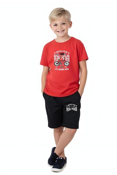 FYK KİDS Ki̇Ds Boy's Summer Bi̇Si̇Klet Printed Under-Top Set