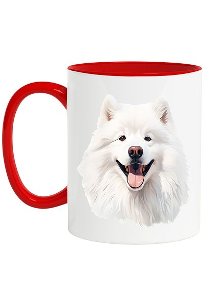 StoryGift Romania Mug with a playful white dog, illustration, happy, man's best friend,, With ,STG.