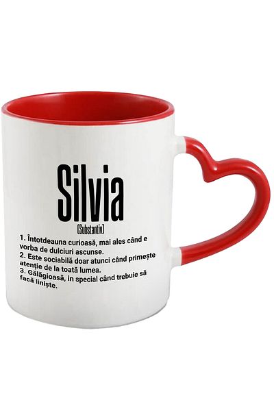 StoryGift Romania Mug With Name Silvia, and Funny Message, Curious, Sociable, Noisy, 330ml,, With ,STG